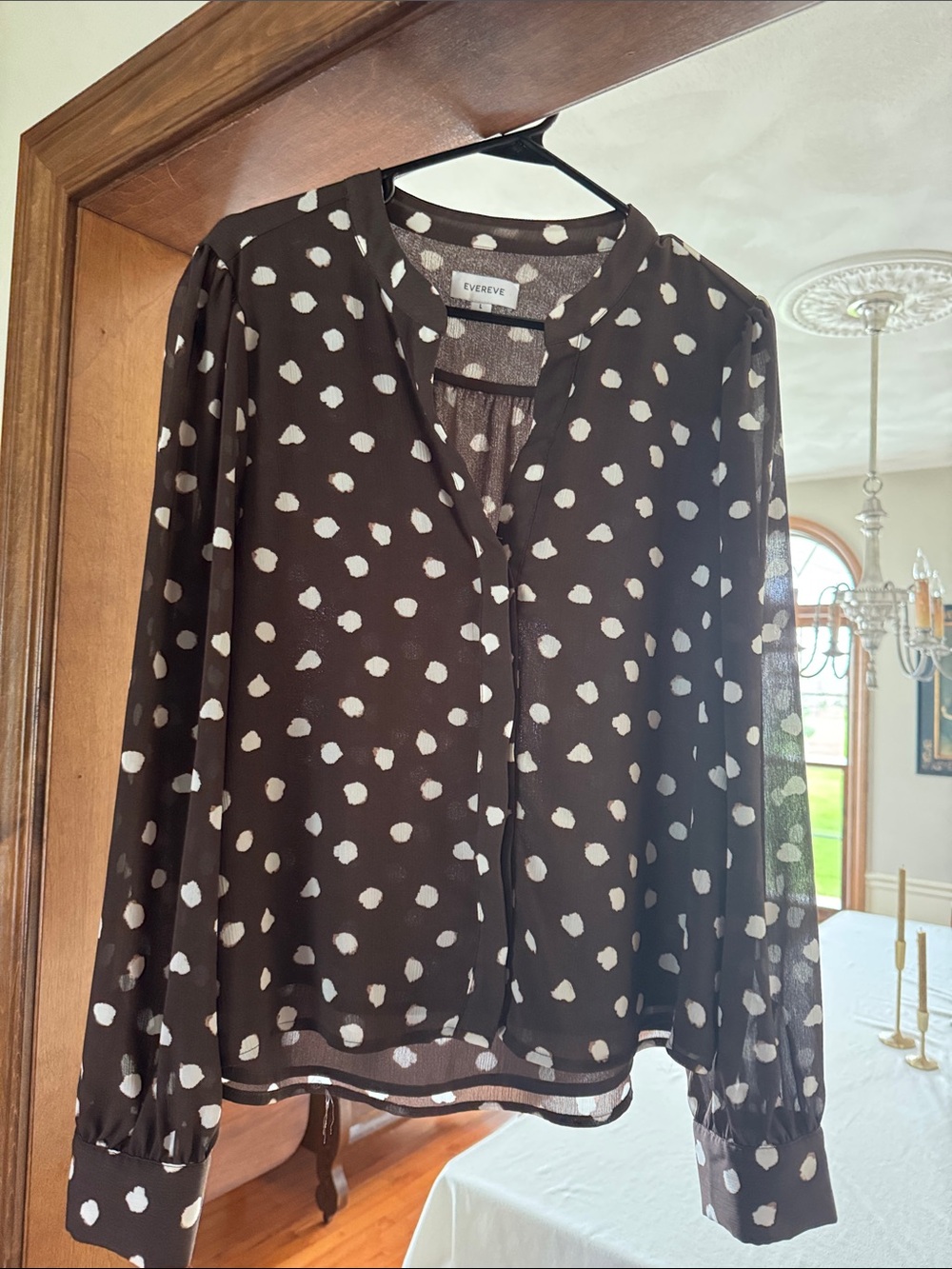 Evereve Brown Polka Dot Button-Front Blouse